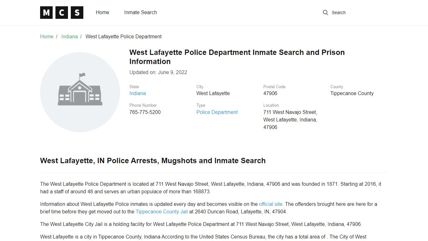 West Lafayette, IN Police and Jail Records