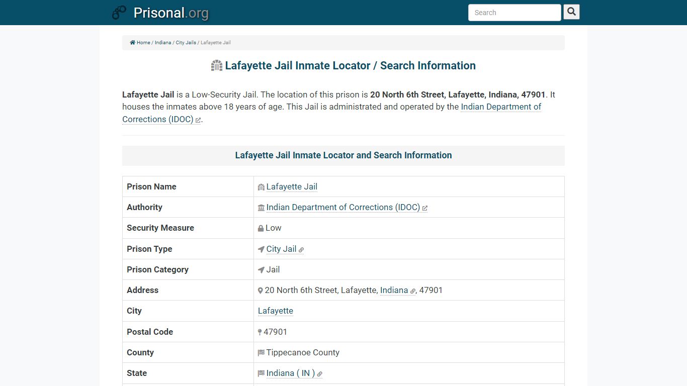 Lafayette Jail-Inmate Locator/Search Info, Phone, Fax ...