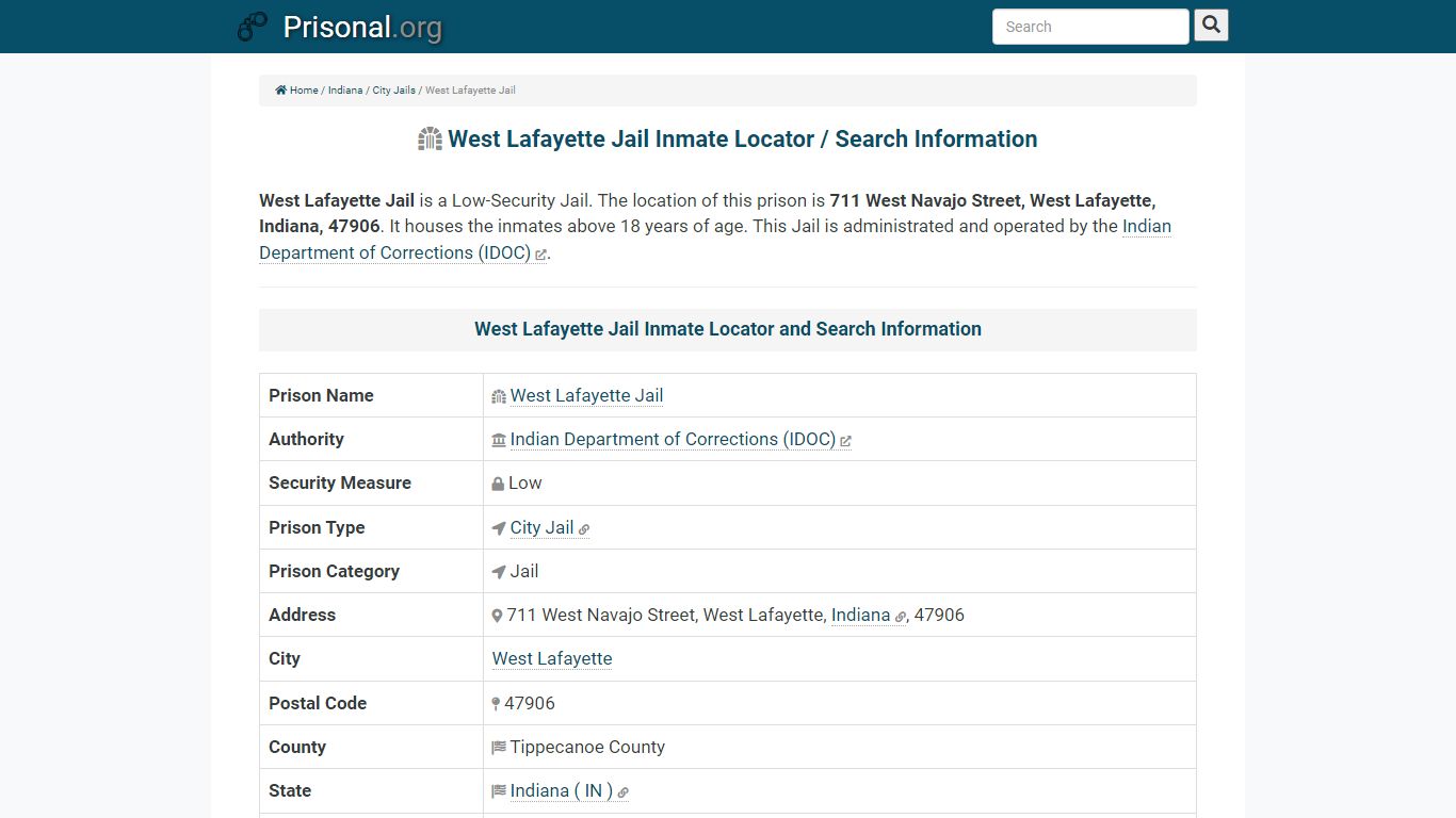 West Lafayette Jail-Inmate Locator/Search Info, Phone, Fax ...